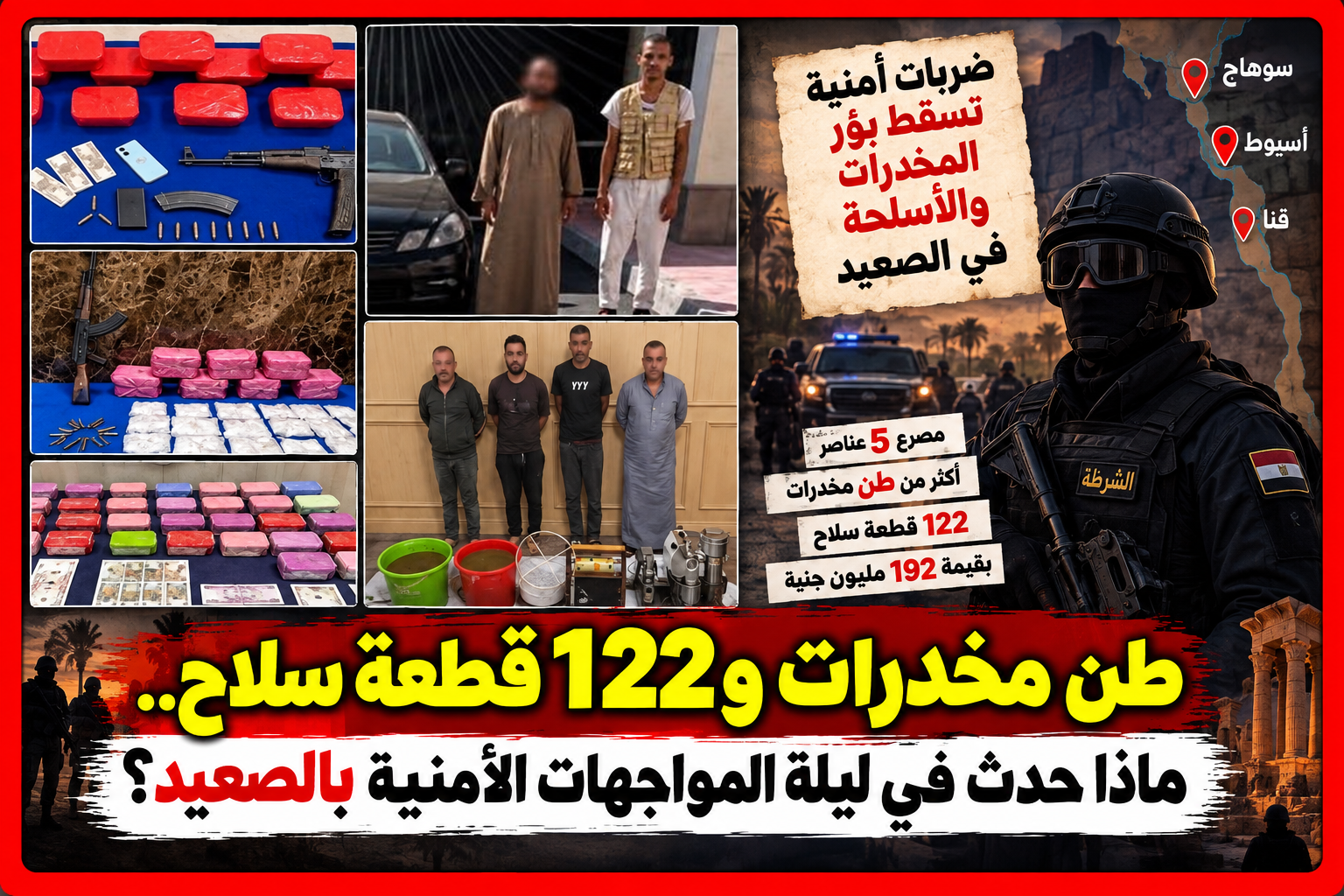 192 مليون جنيه و122 قطعة سلاح.. ماذا حدث في ليلة المواجهات الأمنية بـ3 محافظات؟